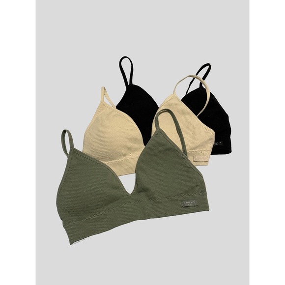 Danskin Other - Danskin Intimates Ribbed Seamless Bralette 3 Pack Green Cream Black Small